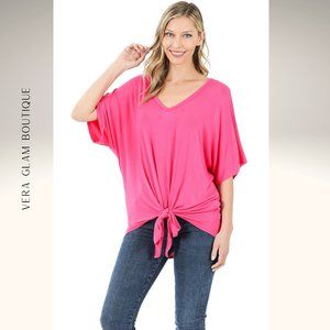 Zenana Luxe V Neck Tie Front Top